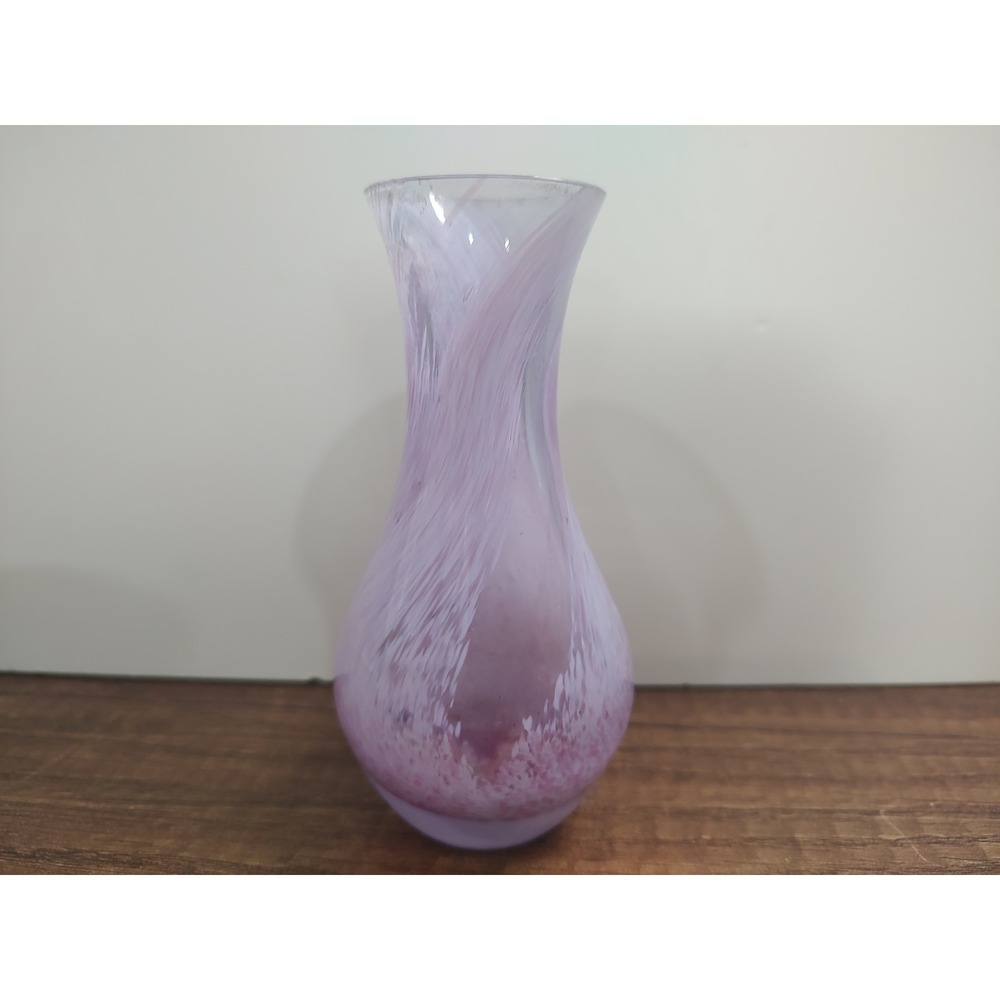 Art Glass Vase Purple Swirl Iridescent Studio Bud Vase Modern Decor 5" Tall S1